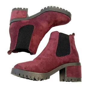 Seven7 Boots Womens Sz 8 Burgundy Red Wine Berlin Double Gore Chunky Heel Ankle